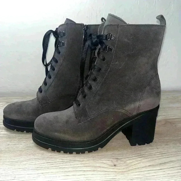 La Canadienne Prunella Rubber Heeled Combat Boots Suede Womens 7.5M $550 - Picture 4 of 9